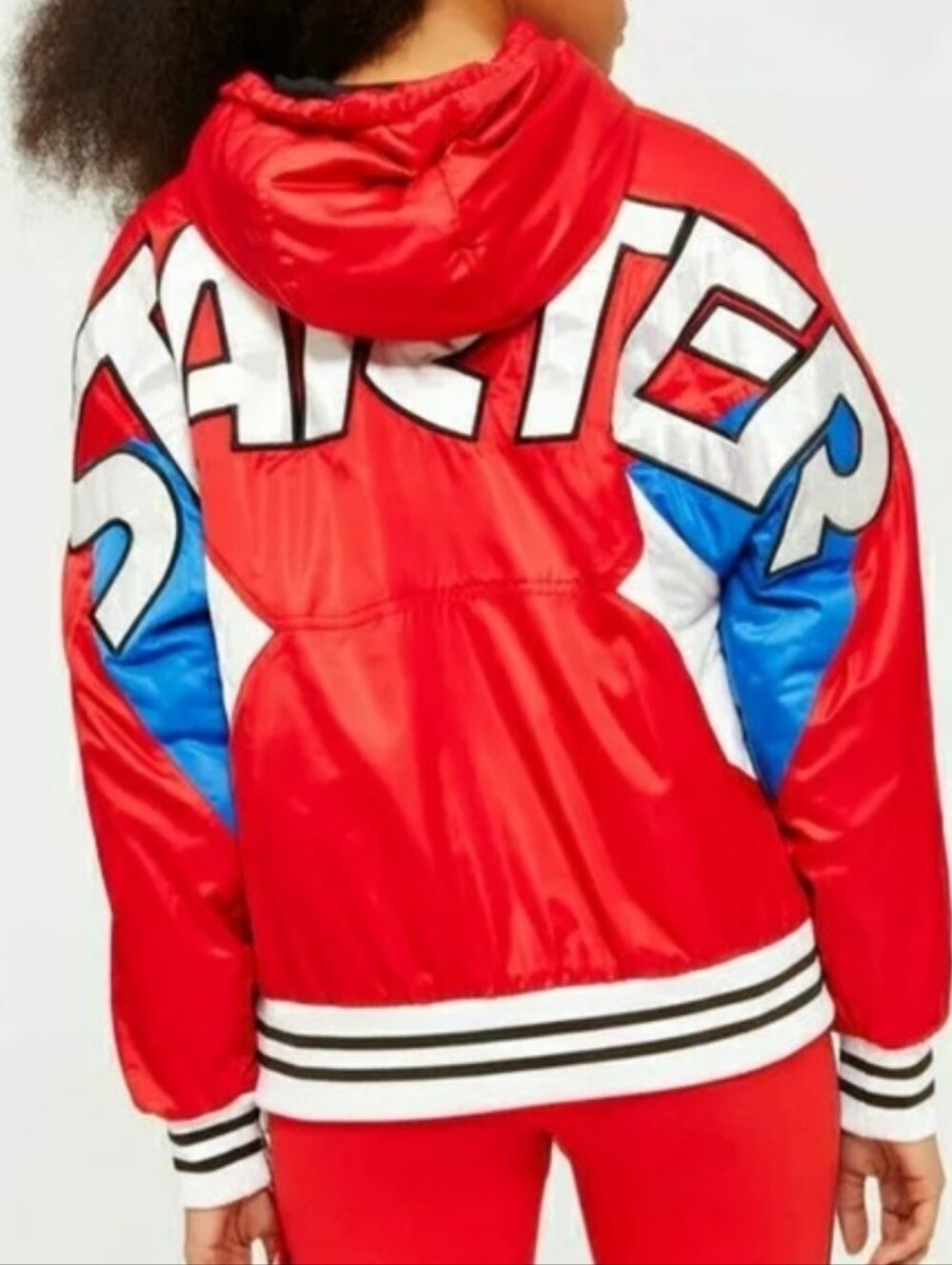 STARTER 90s Hip Hop Style Pullover Half Zip Hooded Streetwear Bomber Jacket M